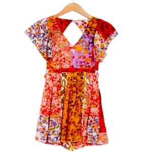 RAGA for Anthropologie Escape Boho Skirted Floral Multi Color Romper Size Small